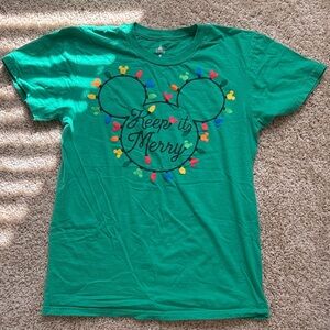 Disney Christmas Green Graphic T-Shirt with Festive Design